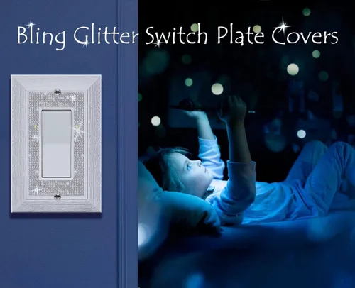 Vista 5 de Cubierta para interruptor de luz, con purpurina, bonitas cubiertas de placa de interruptor con diamantes de imitación plateados, textura blanca