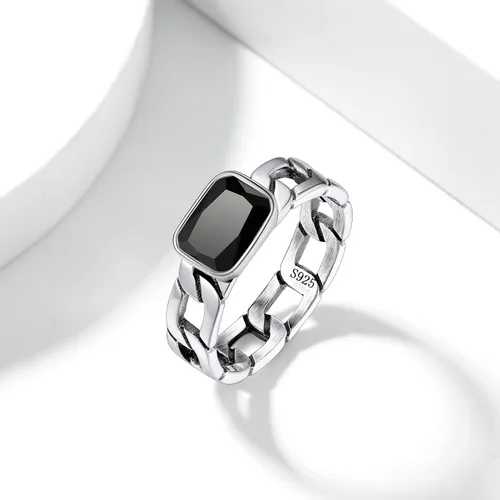 Vista 8 de Silvora Anillo de cadena de eslabones cubanos con circonita de plata de ley, regalo de compromiso de boda con embalaje delicado