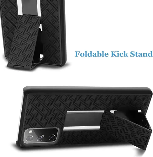 Vista 5 de Fingic - Funda para Samsung Galaxy S20 FE con soporte para cinturón Slim Combo Shell with Swivel Holster Rugged Shockproof Antiscratch Full Body