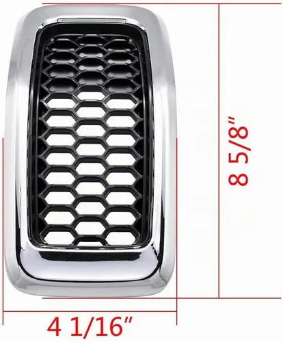 Vista 2 de Kit de 7 piezas de cubierta de rejilla de anillo de malla cromada negra compatible con Jeep Cherokee 2014-2018 2015 2016 2017