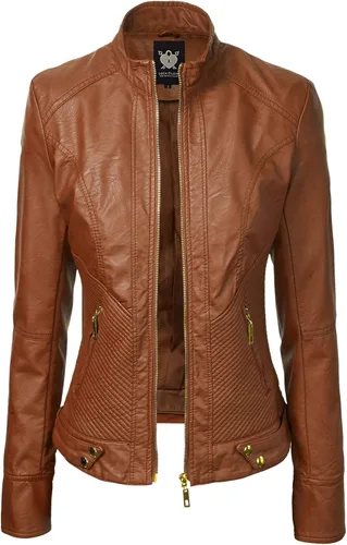 Vista 2 de Lock and Love - Chaqueta de motociclista de cuero sintético con capucha extraíble para mujer