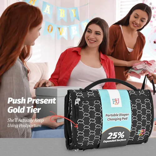 Vista 7 de Cambiador de pañales portátil, cambiador portátil con bolsillo para toallitas, cambiador de pañales impermeable, cambiador portátil para bebé, Negro