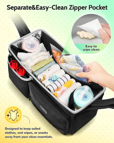 Vista 6 de YOREPEK - Carrito grande para cochecito de bebé, accesorios para UPPAbaby Vista/Cruz 2 Insulated Cup Holders, Wipes Pocket, Clear Phone Slot