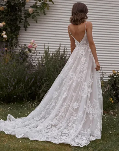 Vista 2 de Noras dress Women's Lace Appliques Long Sleeve Mermaid Wedding Dress V Neck Bridal Gowns B131