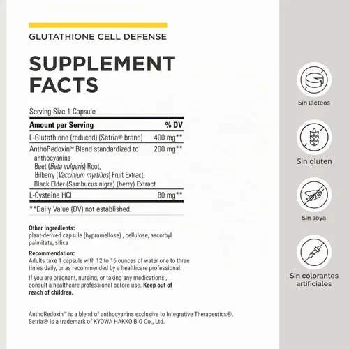 Vista 3 de Integrative Therapeutics Defensa celular de glutatión, 60 cápsulas