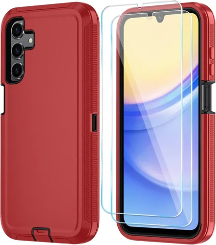 Vista 21 de Qinmay Funda para Samsung Galaxy A15 5G con protector de pantalla HD, resistente a los golpes y a las caídas, funda de 3 capas para Galaxy A15, Negro