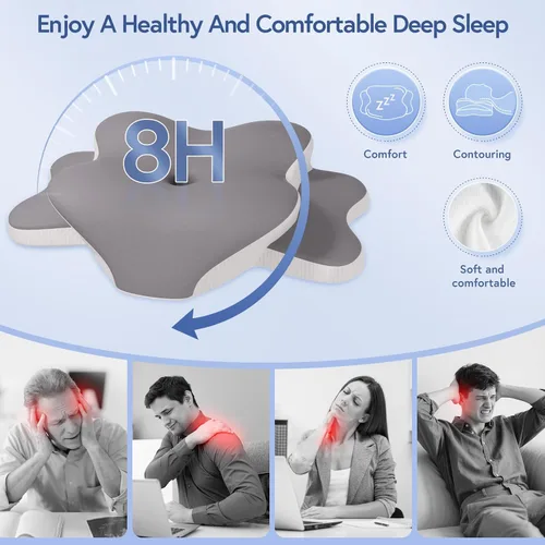 Vista 3 de Almohada cervical ergonómica para aliviar el dolor de cuello, almohada de espuma viscoelástica de contorno ajustable de doble altura para dormir