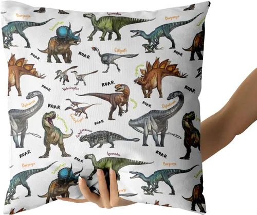 Vista 4 de Fundas de almohada de dinosaurios salvajes – Funda de almohada de dinosaurio de Fauna Tiranosaurio, Brachiosaurus, dinosaurio, funda de almohada