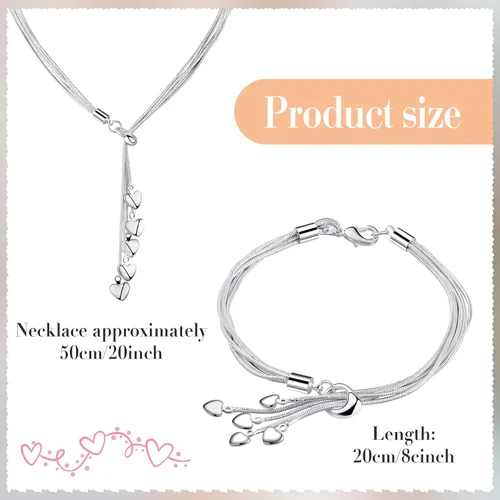 Vista 3 de MTLEE 2 cadenas de cinco líneas con eslabones de cinco corazones pulsera italiana de cinco líneas con collar de amor de cinco corazones collar