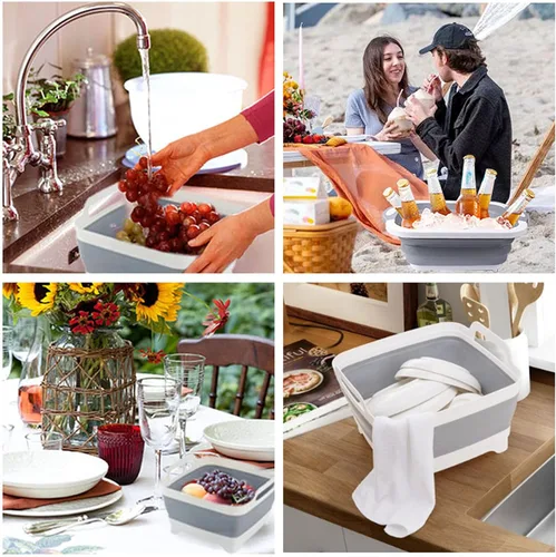 Vista 7 de Tina plegable para lavadero, lavabo para camping, plato de lavado, lavabo portativo para fregadero de caravana, verduras, frutas, fregadero
