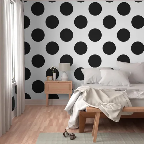 Vista 5 de Papel tapiz para despegar y pegar, diseño de lunares, círculos negros y blancos, moderno, geométrico, extraíble, por Spoonflower Sample 12" x 24