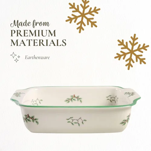 Vista 5 de Spode Plato rectangular con mango de árbol de Navidad (9 x 12 pulgadas) para hornear y platos de temporada, apto para loza, microondas