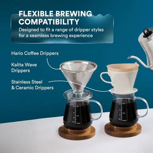 Vista 4 de Glass Range - Servidor de café para verter sobre café y té, 20.3 fl oz/20oz Ovalware apto para microondas y resistente al calor, cuerpo de vidrio