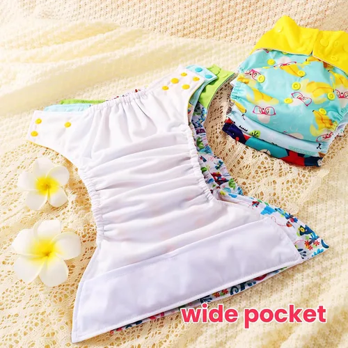 Vista 8 de Pañales de tela, paquete de 6 con 6 rellenos y 1 bolsa para artículos húmedos, funda impermeable, lavable, reutilizable y de bolsillo ajustable