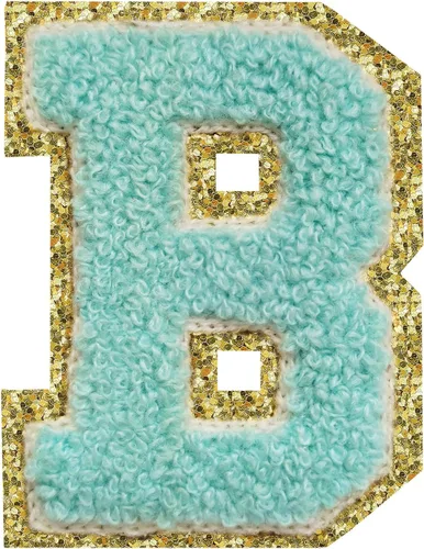 Vista 17 de 3Pcs Letter Patches Varsity Glitters Chenille,SPRT Iron on Blue Letter Patch,Alphabet Cloth Patch for Team Costume Decoration 3.1in Height S