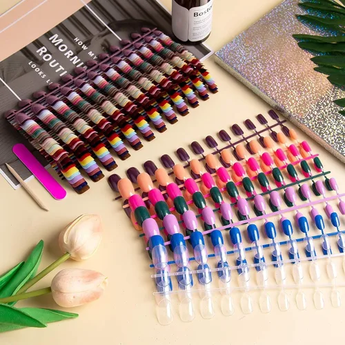 Vista 7 de EBANKU 960 uñas postizas cortas y coloridas para mujer, uñas ovaladas a presión, acrílicas brillantes, cobertura completa, puntas de uñas postizas