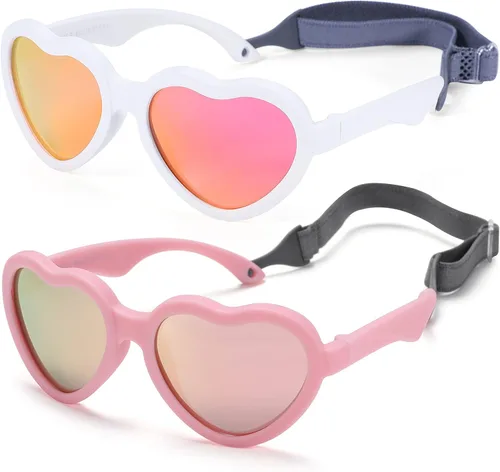 Vista 17 de Gafas de sol polarizadas flexibles en forma de corazón para bebés con correa ajustable para niños pequeños y bebés de 0 a 24 meses B9*