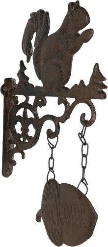 Vista 6 de Ebros Gift Ardilla de hierro fundido rústico con diseño de pergamino, estilo vintage, estilo de campo occidental, con letrero de bienvenida