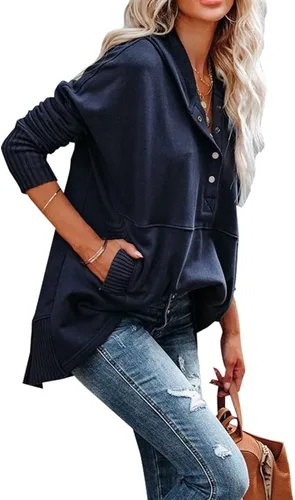 Vista 3 de nqgsntc Sudadera con capucha de manga larga con cuello en V para mujer, suéter universitario con bolsillo, ropa de talla grande