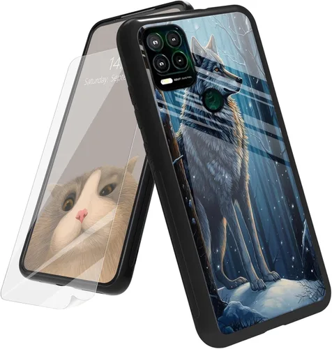 Vista 26 de Funda para Motorola Moto G Play 4G 2024 con protector de pantalla, parte trasera de vidrio templado + funda de silicona suave TPU absorción