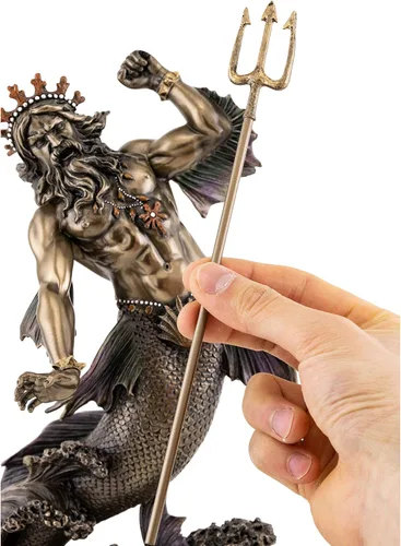 Vista 3 de Top Collection Poseidon Holding Trident - Estatua griega del dios del mar, terremotos y caballos en bronce fundido en frío de alta calidad, figura