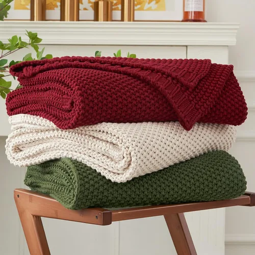 Vista 13 de Manta de punto gruesa de cable beige ligera 100% algodón orgánico para sofá, sofá cama, bebé, guardería, rústico, shabby chic, moderno, granja, 51