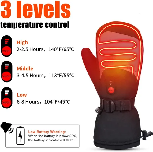 Vista 2 de Guantes térmicos para hombres, mujeres y niños, guantes de esquí con batería recargable eléctrica para patinaje de invierno, nieve, camping