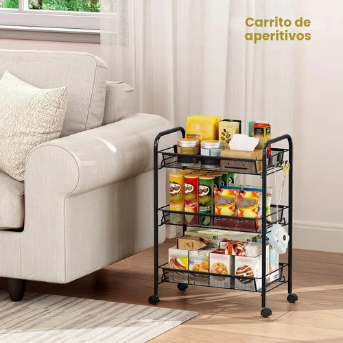 Vista 8 de TOOLF - Carrito con ruedas de 3 niveles, carrito de almacenamiento de metal Negro