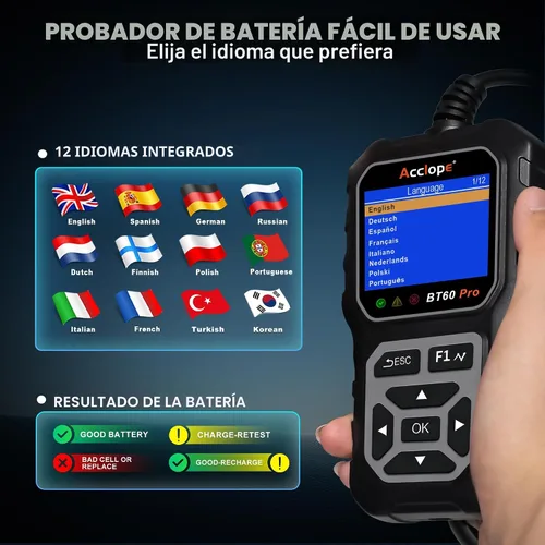 Vista 8 de BT60 Pro Probador de Batería de Coche, Analizador Digital con Impresión en la Nube, Verificador de Batería de 6V/12V/24V para AGM, Litio