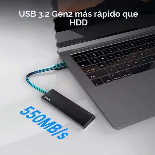 Vista 2 de Netac 250GB SSD portátil USB 3.2 Gen 2 (10 Gbps, Type-C) Disco duro externo de estado sólido, delgado, portátil para almacenamiento
