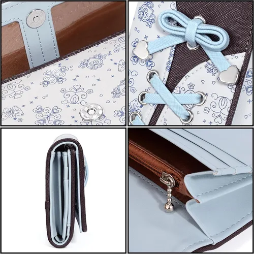 Vista 4 de UTO Cartera RFID para mujer, de gran capacidad, de piel sintética, tarjetero, funda para teléfono, bolsillo con cremallera, embrague