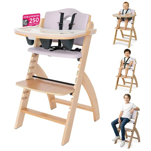 Vista 21 de Silla alta de madera con bandeja, de Abiie Beyond La solución de asiento perfecta para tu hijo como silla alta para comedor