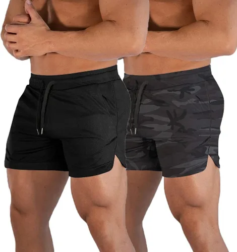 Vista 21 de FLYFIREFLY Pantalones cortos de entrenamiento de gimnasio para hombre, ligeros, atléticos, pantalones cortos para entrenamiento de culturismo