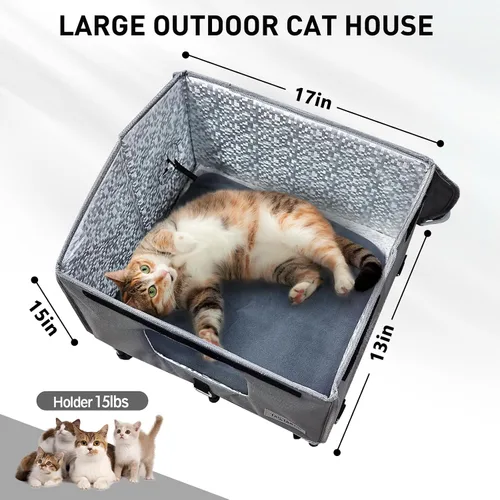 Vista 2 de Casa para gatos al aire libre resistente a la intemperie para primavera y verano, refugio portátil para gatos callejeros, sin instalación, plegable