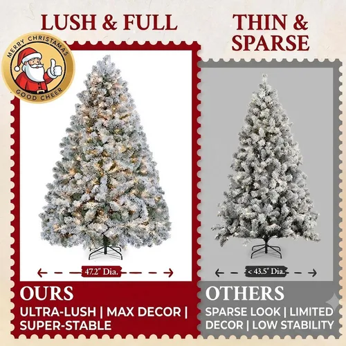 Vista 7 de Yaheetech - Árbol artificial de Navidad de 6 pies con flecos nevados preiluminado con 250 luces blancas cálidas, 820 puntas de ramas exuberantes