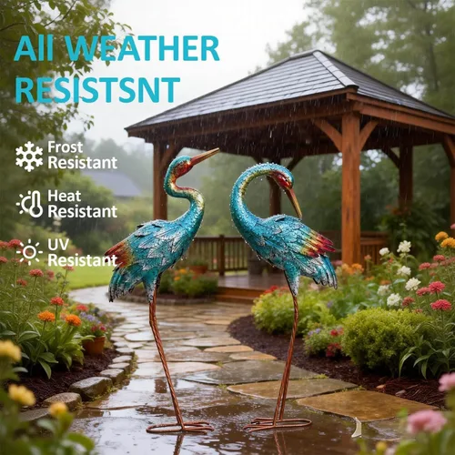 Vista 5 de Natelf Estatuas de grúa para decoración de jardín, esculturas de garza azul, esculturas de césped de pájaros grandes de metal y estatua