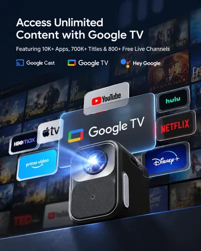 Vista 2 de Proyector inteligente Google TV, Netflix con licencia, FHD nativo Negro