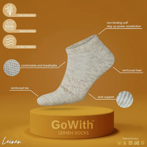 Vista 3 de GoWith 4 Pairs Men's Thin Cotton Linen Ankle Socks, Low-Cut Striped Casual No Show Sneaker Socks, Model 3149