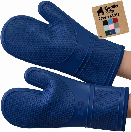 Vista 19 de GORILLA GRIP - Juego de guantes de horno de silicona suave sin BPA, guantes de cocina resistentes al calor e impermeables, forro de algodón grueso