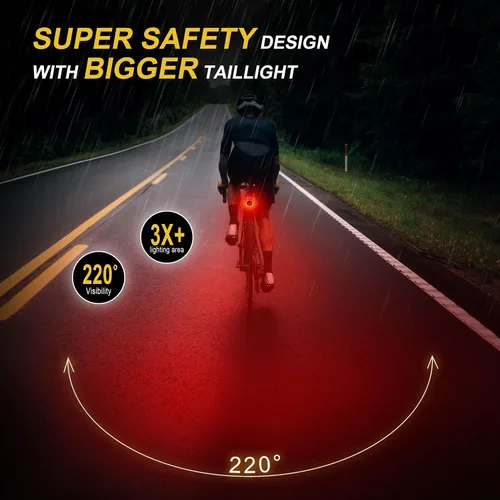 Vista 5 de Luz trasera de bicicleta recargable USB tipo C, ultra brillante IPX6, impermeable, linterna de seguridad para ciclismo, 5 modos de luz, accesorios
