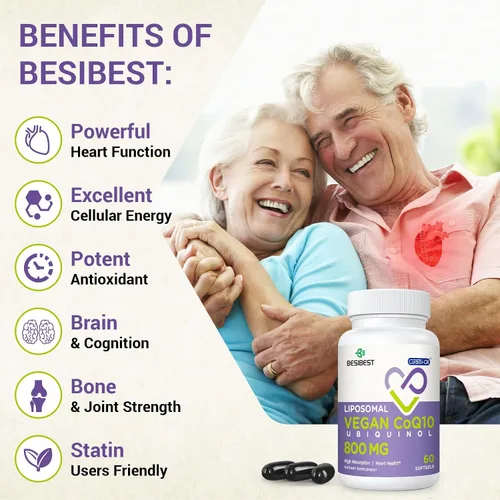 Vista 7 de Liposomal Ubiquinol CoQ10 800 MG de cápsulas blandas, suplemento de ubiquinol CoQ10 de alta absorción, coenzima Q10 activa de 800 mg, potente