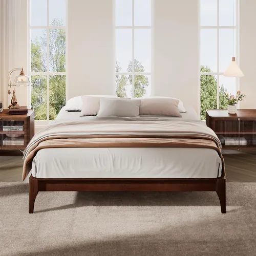 Vista 13 de Merax Marco de cama de madera maciza de bambú de mediados de siglo