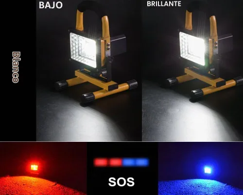 Vista 5 de Luz de trabajo LED de 15 W con soporte, luces de inundación portátiles recargables de 4000 lm, interruptor de brillo ajustable, IP65 impermeable