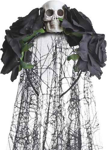 Vista 3 de Diadema de velo de rosas para Halloween, disfraz de corona floral del día de los muertos