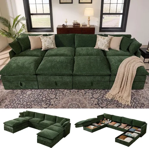 Vista 41 de Ihanherry Sofá modular de 103 pulgadas con almacenamiento, sofá de nube en forma de U con otomanas móviles y 4 almohadas, sofás seccionales