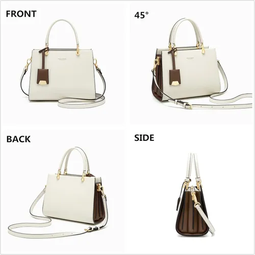 Vista 4 de Cnoles Bolso de mano de cuero de vaca para mujer, bolso de mano mediano con asa para mujer