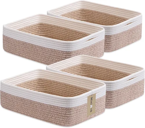 Vista 40 de MiniArk Cestas organizadoras grandes poco profundas de 15 x 11 x 5.1 pulgadas, contenedores de almacenamiento tejidos de cuerda para baño, estantes