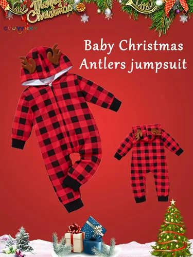 Vista 3 de CMJYYHKY My Frist Christmas Baby Plaid Clothes Cute Infant One Piece Romper Antlers Christma Toddler Outfits