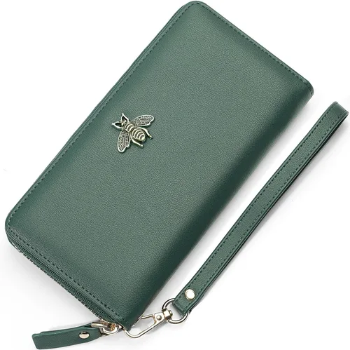 Vista 9 de Billetera para mujer con bloqueo RFID para mujer, carteras largas con correa de muñeca para mujer