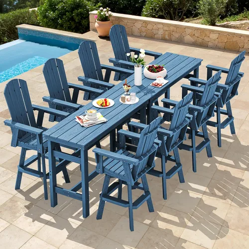 Vista 32 de SERWALL Silla de bar Adirondack giratoria de HDPE, taburetes de bar giratorios para exteriores, silla Adirondack de balcón para bistro, piscina Negro
